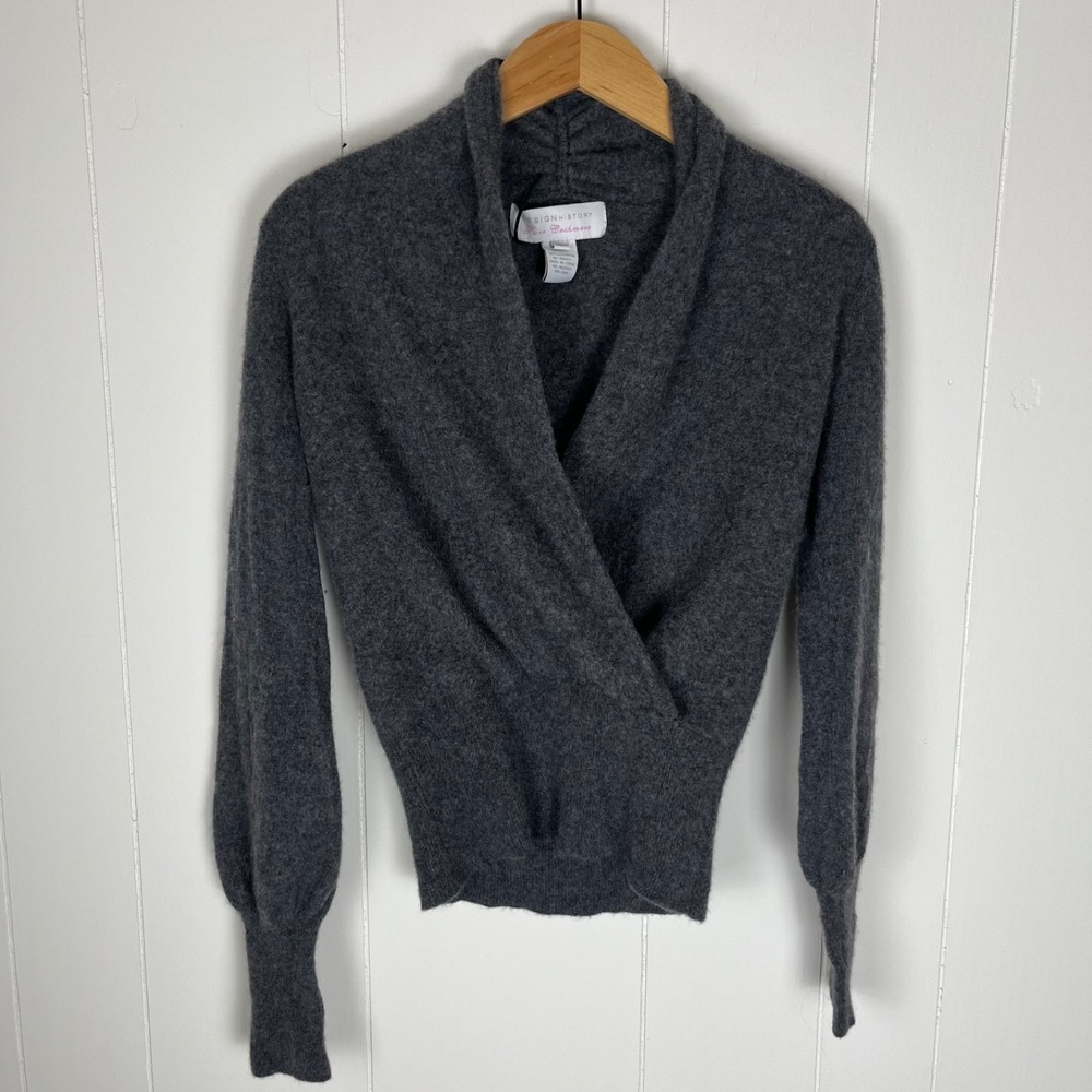 Design History Cashmere Surplice Sweater Charcoal Gray M Soft Girl Luxe Ballet